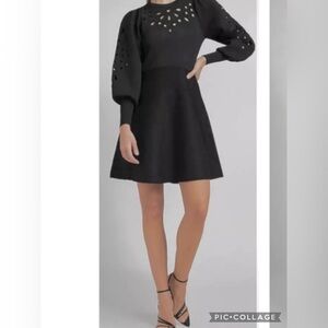 Express Dress Puff Ballon Sleeve Eyelet Knit SP Skater Cocktail Party Chic